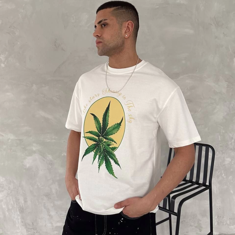 Ön ve Arka Baskılı Oversize Bisiklet Yaka T-shirt - Beyaz -