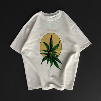 Ön ve Arka Baskılı Oversize Bisiklet Yaka T-shirt - Beyaz -