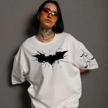 Ön ve Kol Baskılı Oversize T-shirt - Beyaz -