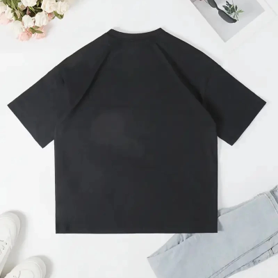 Ördek Baskılı ve Yuvarlak Yakalı   Günlük Büyük Boy Siyah Tişört. - Siyah -