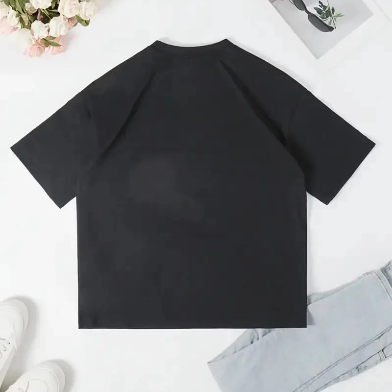 Ördek Baskılı ve Yuvarlak Yakalı   Günlük Büyük Boy Siyah Tişört. - Siyah -