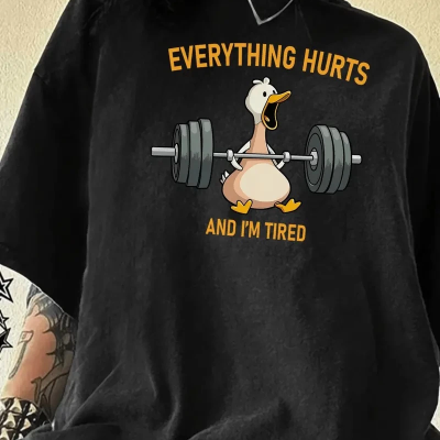 Ördek Baskılı ve Yuvarlak Yakalı   Günlük Büyük Boy Siyah Tişört. - Siyah -