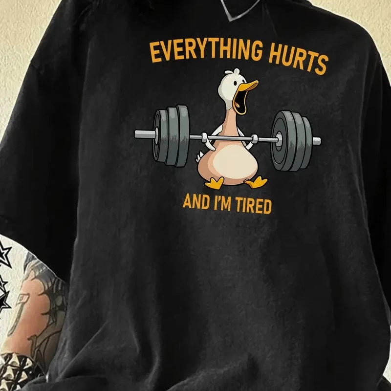 Ördek Baskılı ve Yuvarlak Yakalı   Günlük Büyük Boy Siyah Tişört. - Siyah -