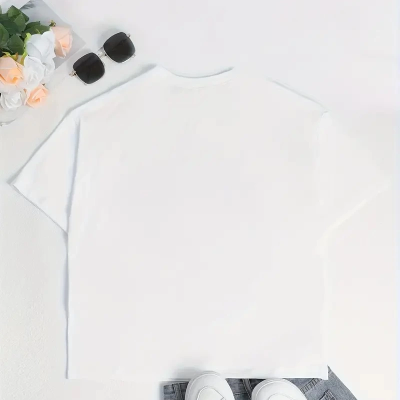 Ördek Baskılı ve Yuvarlak Yakalı   Günlük Büyük Boy Siyah Tişört. - Beyaz -