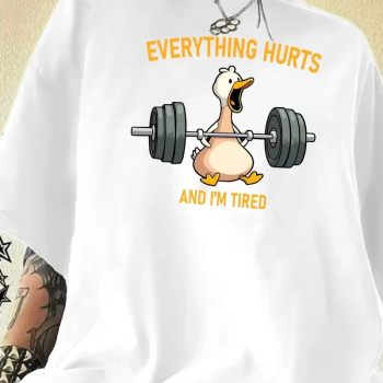 Ördek Baskılı ve Yuvarlak Yakalı   Günlük Büyük Boy Siyah Tişört. - Beyaz -