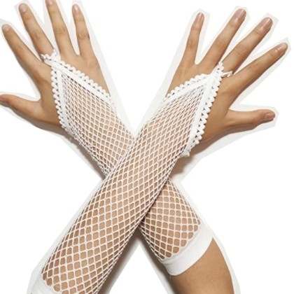Örgü Beyaz Parmak Arası File Eldiven 26 cm