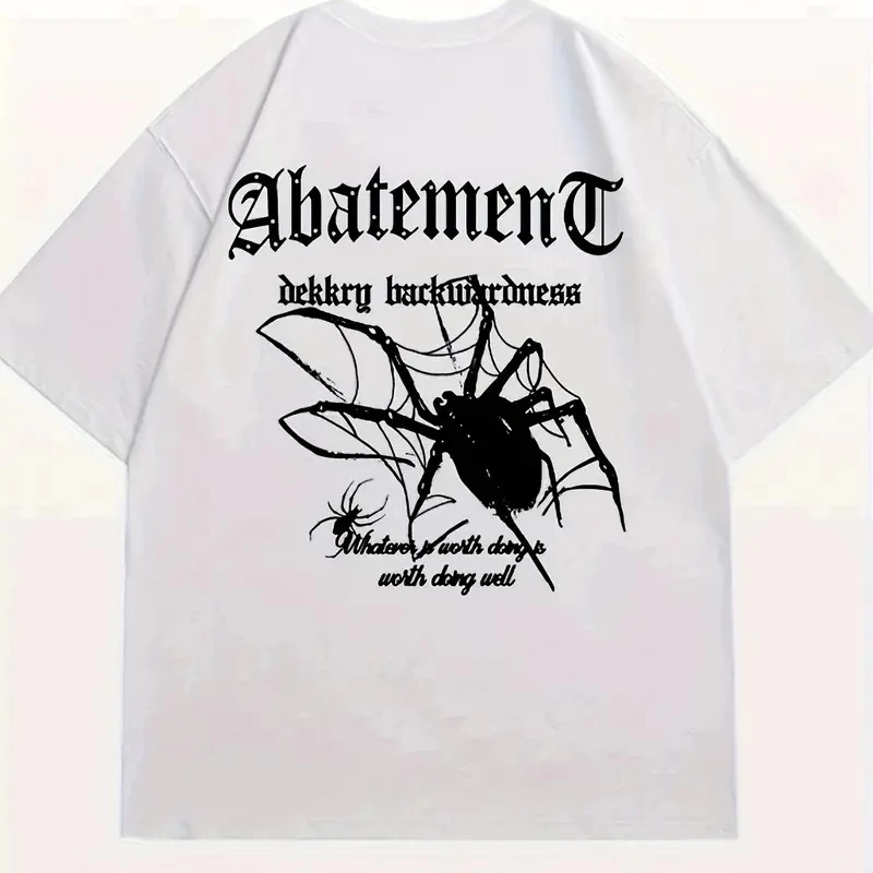 Örümcek Ağı Desenli Baskılı Oversize Bisiklet Yaka T-shirt  - Beyaz -