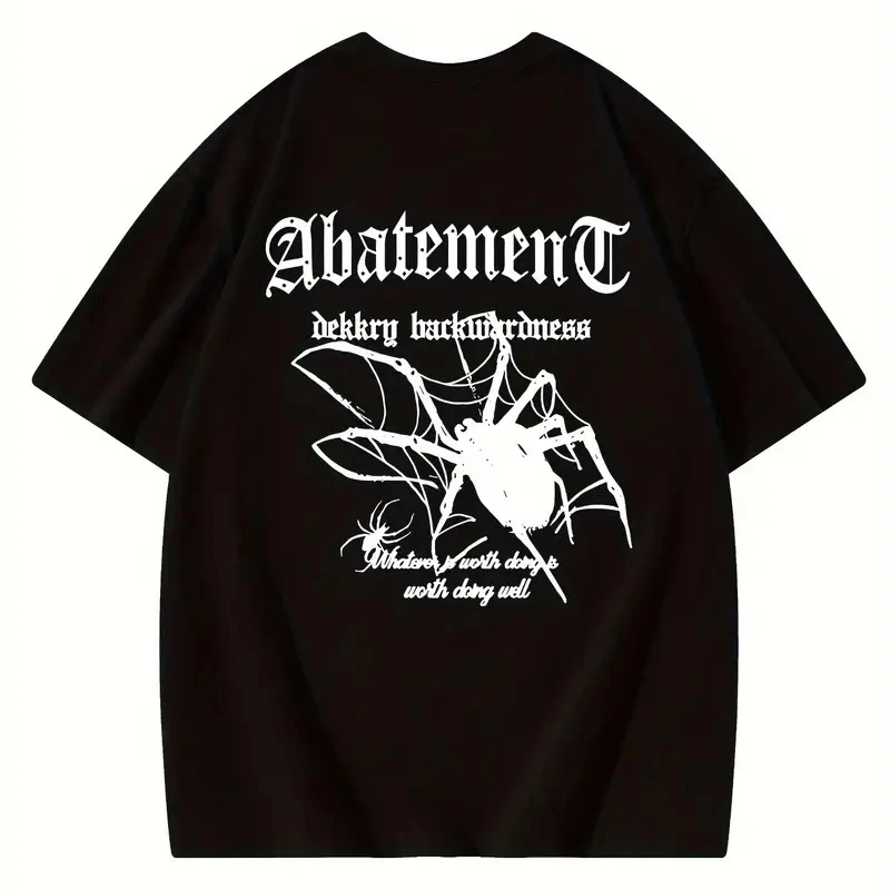 Örümcek Ağı Desenli Baskılı Oversize Bisiklet Yaka T-shirt - Siyah -