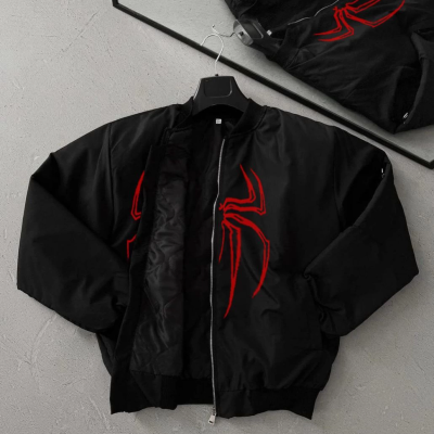 Örümcek Desenli Siyah Bomber Mont –    -