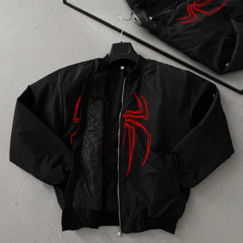 Örümcek Desenli Siyah Bomber Mont –    -