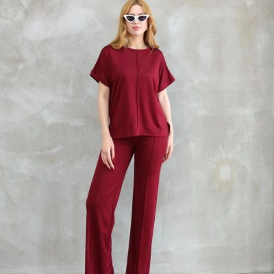 Osy Modal Yumuşak dokulu Kumaş Bisiklet Yaka Kısa Kollu Takım - Bordo -