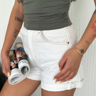 Osy Modal Yumuşak Dokulu Kumaş Bisiklet Yaka   Sıfır Kol Bluz Omuz Toka Aksesuar Detaylı - Haki -