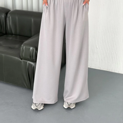 Osy Modal Yumuşak Dokulu Kumaş Bisiklet Yaka T-shirt Bol paça Pantalon ikili Takım - Boyalı Gri -