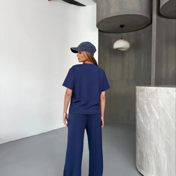 Osy Modal Yumuşak Dokulu Kumaş Kısa Kollu Bluz Rahat Pantalon ikili Takım- Lacivert -