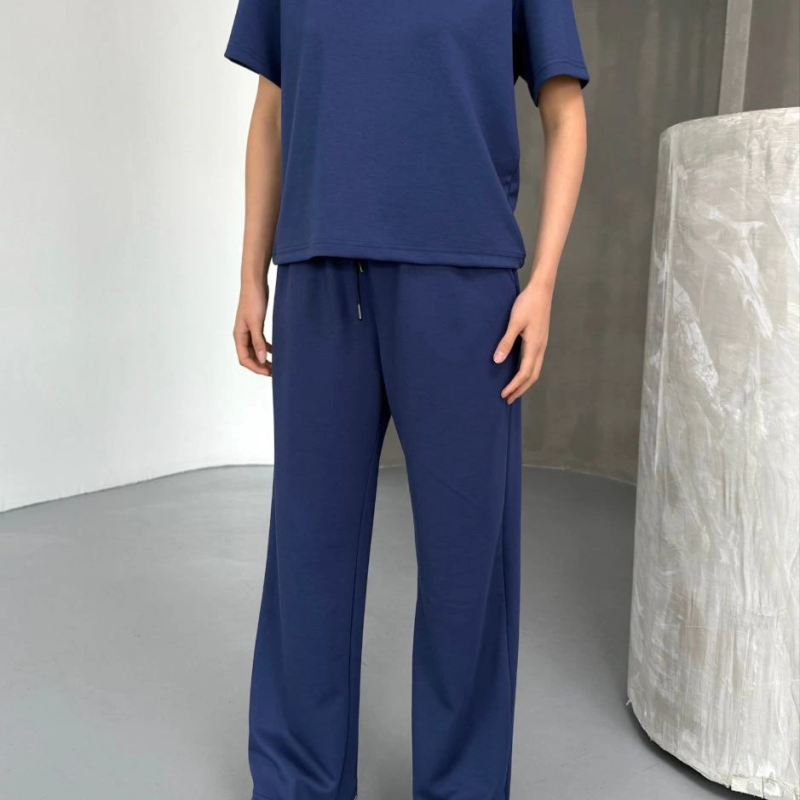 Osy Modal Yumuşak Dokulu Kumaş Kısa Kollu Bluz Rahat Pantalon ikili Takım- Lacivert -