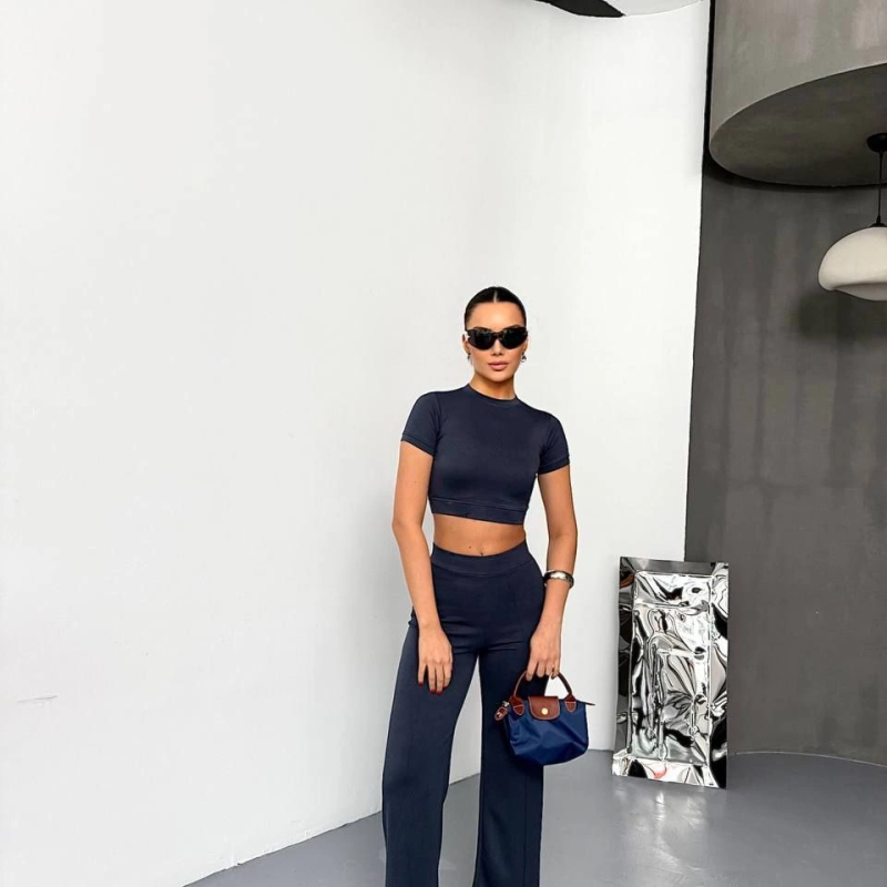 Osy Modal Yumuşak Dokulu Kumaş Kısa Kollu Crop Alt ispanyol Paça Pantalon ikili Takım - Füme -