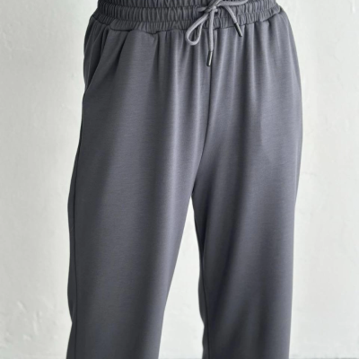 Osy Modal Yumuşak Dokulu Kumaş Kısa Kollu Yakalı T-shirt Pantalon ikili Takım- Antrasit -