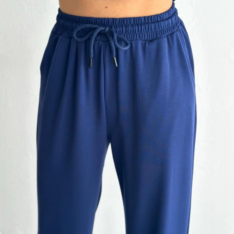 Osy Modal Yumuşak Dokulu Kumaş Kısa Kollu Yakalı T-shirt Pantalon ikili Takım- Lacivert -