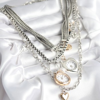 Otantik Gümüş Renk Kadın Kolye Kombini