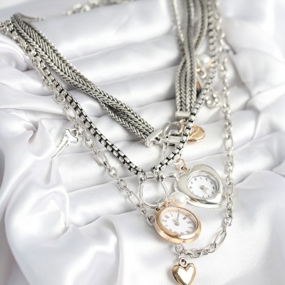 Otantik Gümüş Renk Kadın Kolye Kombini