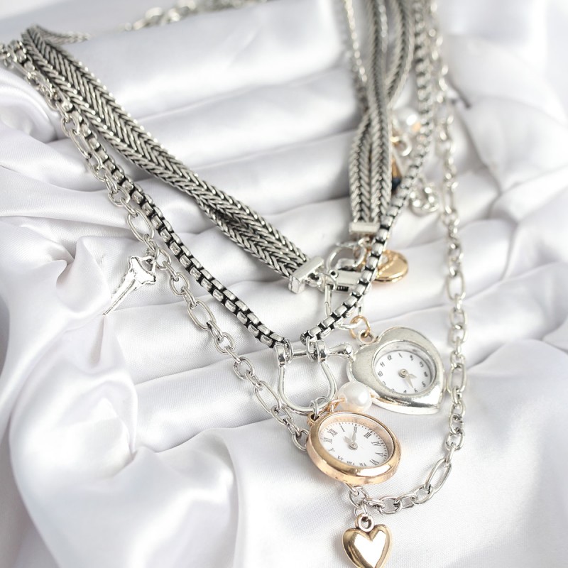 Otantik Gümüş Renk Kadın Kolye Kombini