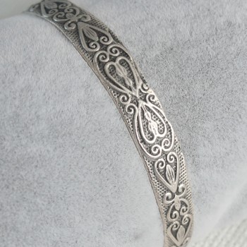 Otantik Gümüş Renk Motif İşleme Plaka Erkek Bileklik