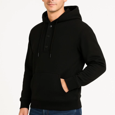 Ovarsize Kapüşonlu  sweatshirt Kanguru Çepli Cıtcıtlı 3 iplik Şardonlu Hoodie - Siyah -