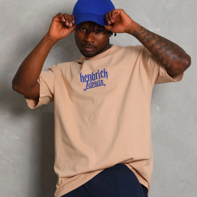 Oversize Baskılı Bisiklet Yaka T-Shirt - Bej -