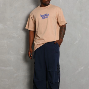 Oversize Baskılı Bisiklet Yaka T-Shirt - Bej -