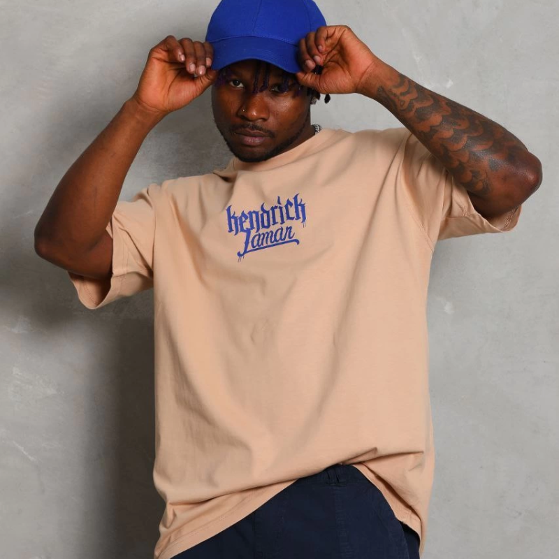 Oversize Baskılı Bisiklet Yaka T-Shirt - Bej -