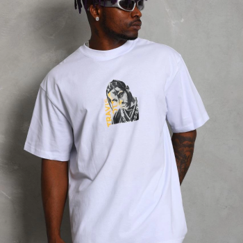 Oversize Baskılı Bisiklet Yaka T-Shirt - Beyaz -