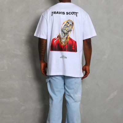 Oversize Baskılı Bisiklet Yaka T-Shirt - Beyaz -