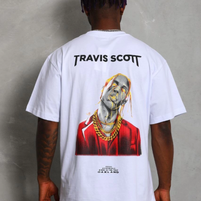 Oversize Baskılı Bisiklet Yaka T-Shirt - Beyaz -