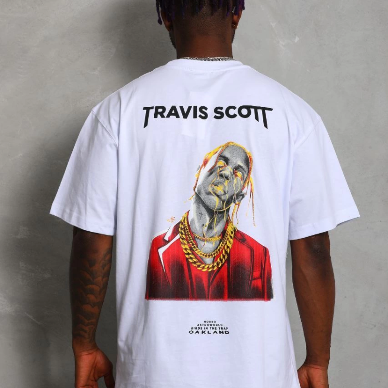 Oversize Baskılı Bisiklet Yaka T-Shirt - Beyaz -