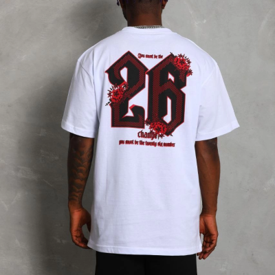 Oversize Baskılı Bisiklet Yaka T-Shirt - Beyaz -