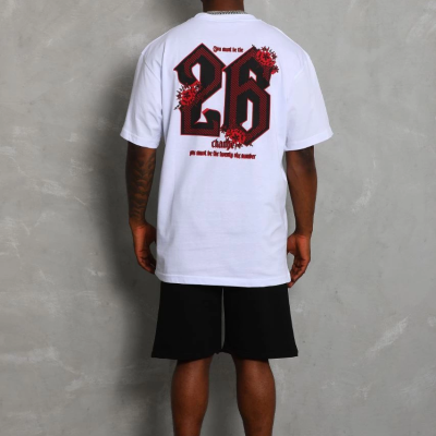 Oversize Baskılı Bisiklet Yaka T-Shirt - Beyaz -