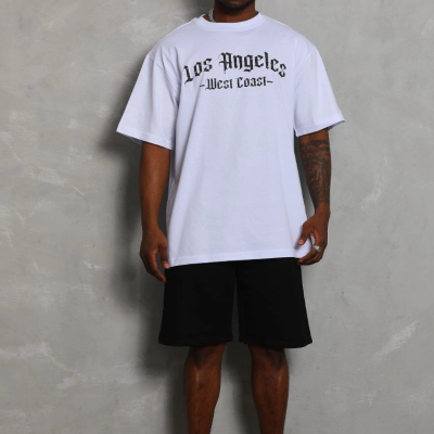 Oversize Baskılı Bisiklet Yaka T-Shirt - Beyaz -