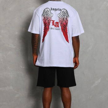 Oversize Baskılı Bisiklet Yaka T-Shirt - Beyaz -