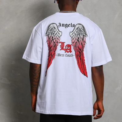 Oversize Baskılı Bisiklet Yaka T-Shirt - Beyaz -