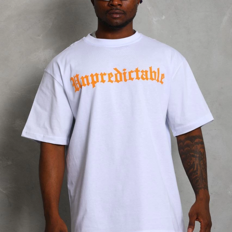 Oversize Baskılı Bisiklet Yaka T-Shirt - Beyaz -