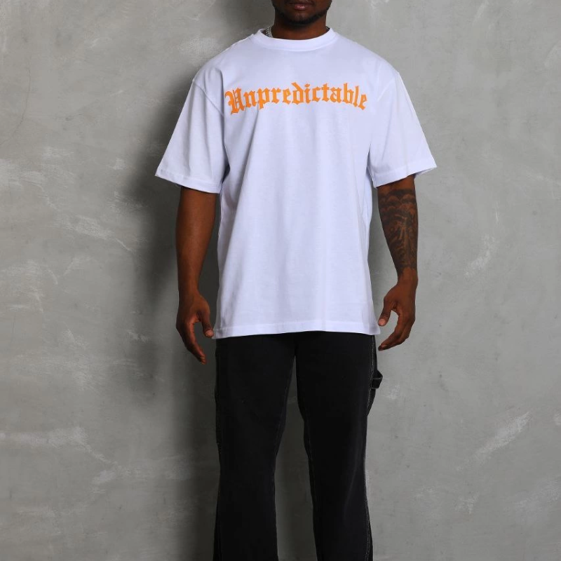 Oversize Baskılı Bisiklet Yaka T-Shirt - Beyaz -