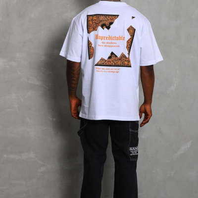 Oversize Baskılı Bisiklet Yaka T-Shirt - Beyaz -