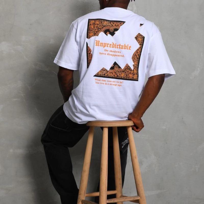 Oversize Baskılı Bisiklet Yaka T-Shirt - Beyaz -