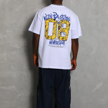 Oversize Baskılı Bisiklet Yaka T-Shirt - Beyaz -