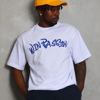 Oversize Baskılı Bisiklet Yaka T-Shirt - Beyaz -