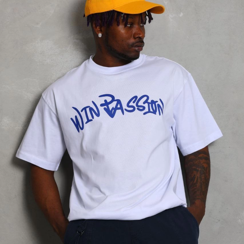 Oversize Baskılı Bisiklet Yaka T-Shirt - Beyaz -