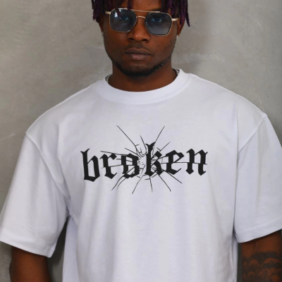 Oversize Baskılı Bisiklet Yaka T-Shirt - Beyaz -