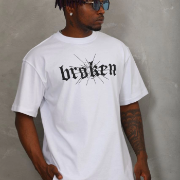 Oversize Baskılı Bisiklet Yaka T-Shirt - Beyaz -