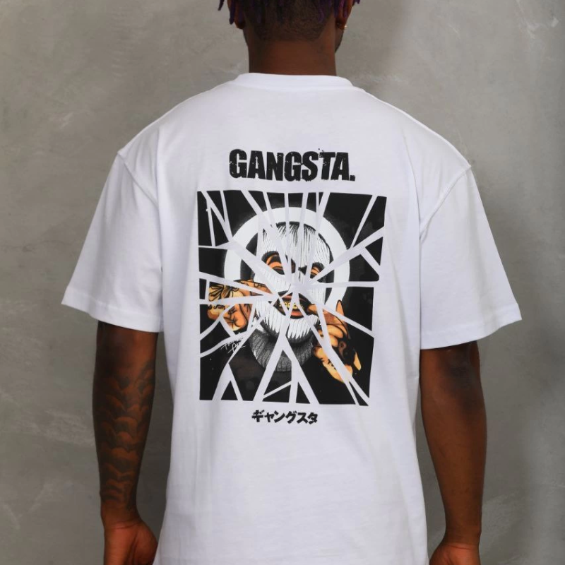 Oversize Baskılı Bisiklet Yaka T-Shirt - Beyaz -