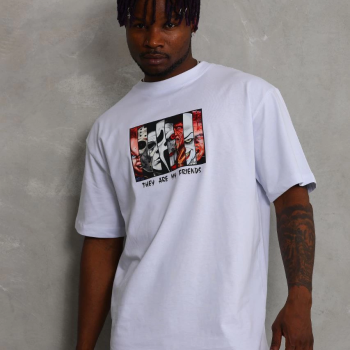 Oversize Baskılı Bisiklet Yaka T-Shirt - Beyaz -